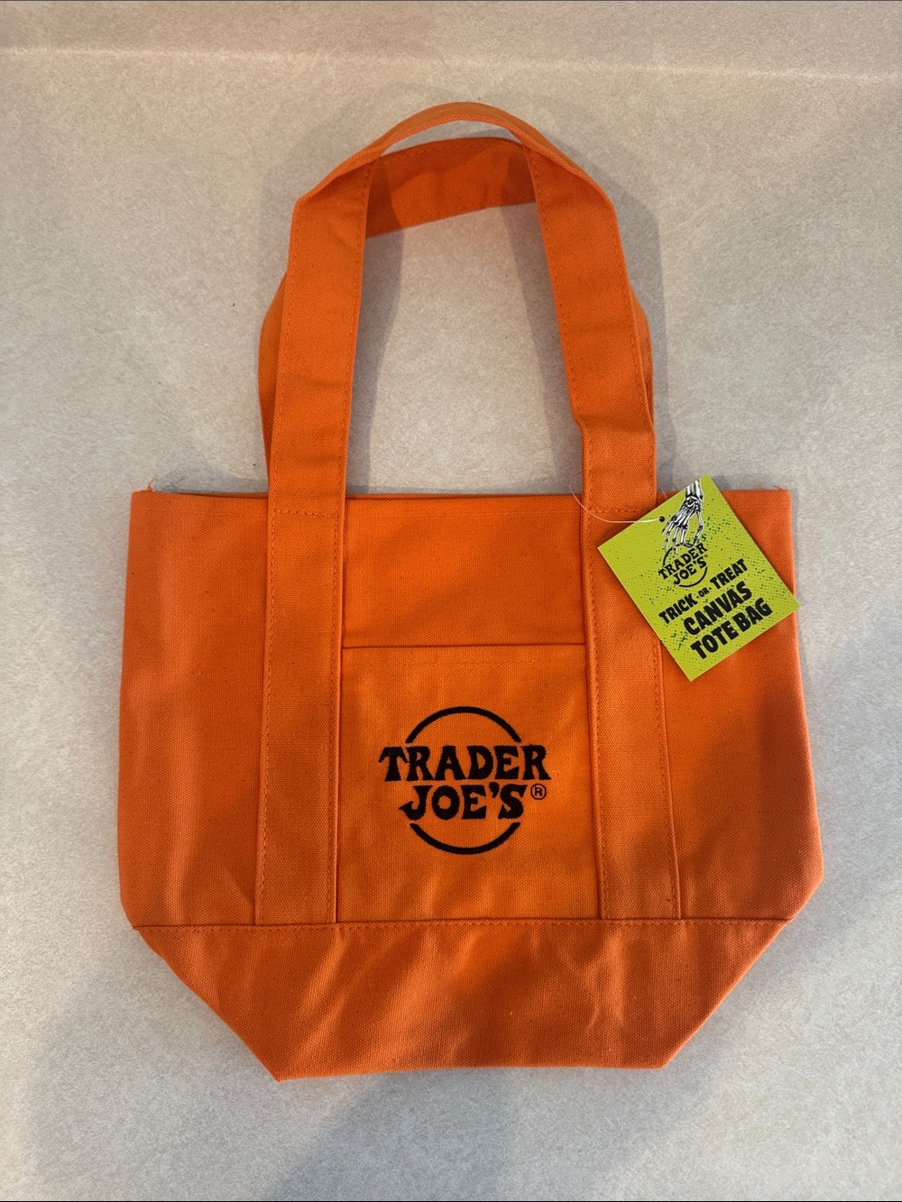 Trader Joe's Kids Orange Canvas Tote Bag with Front Pocket